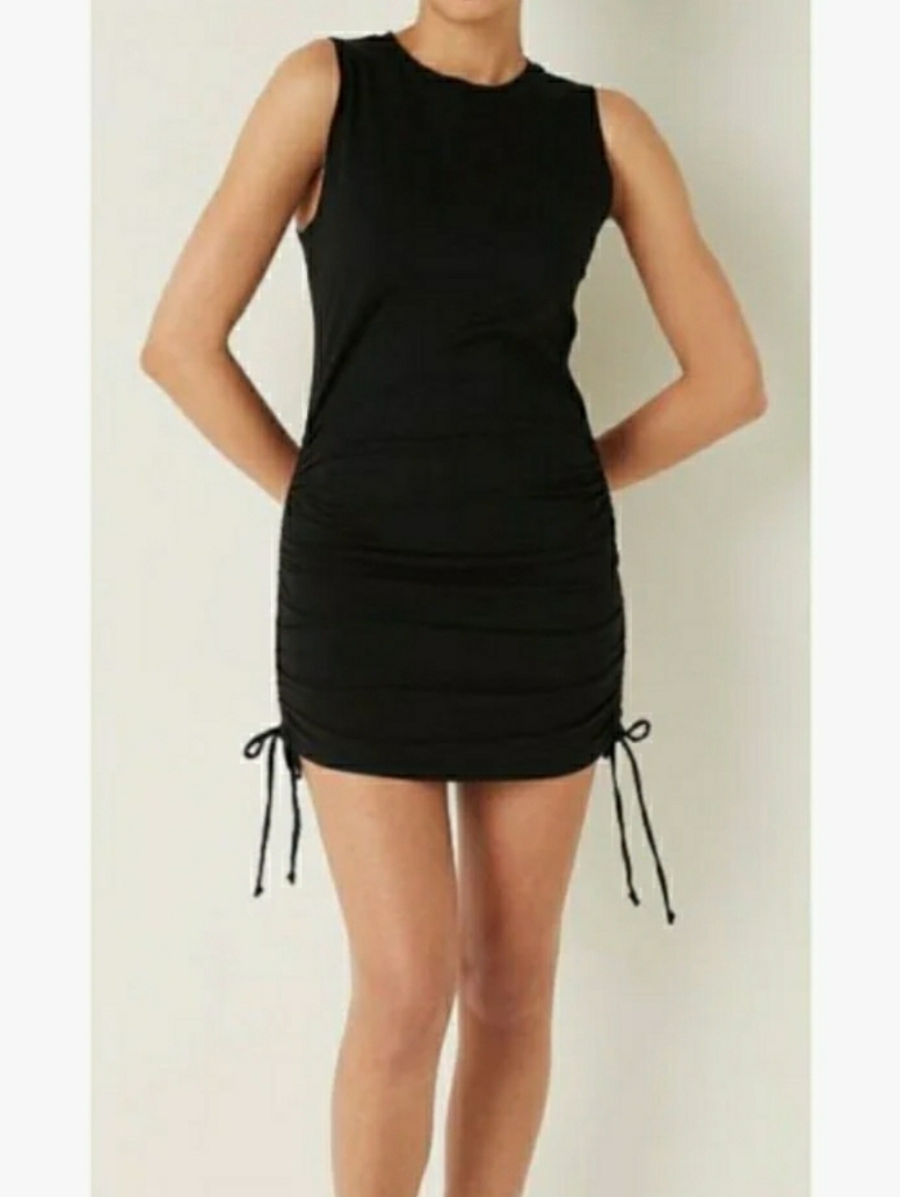 PINK Victoria's Secret Black Sleeveless Cinch Tank Dress Featuring Side Ruching.